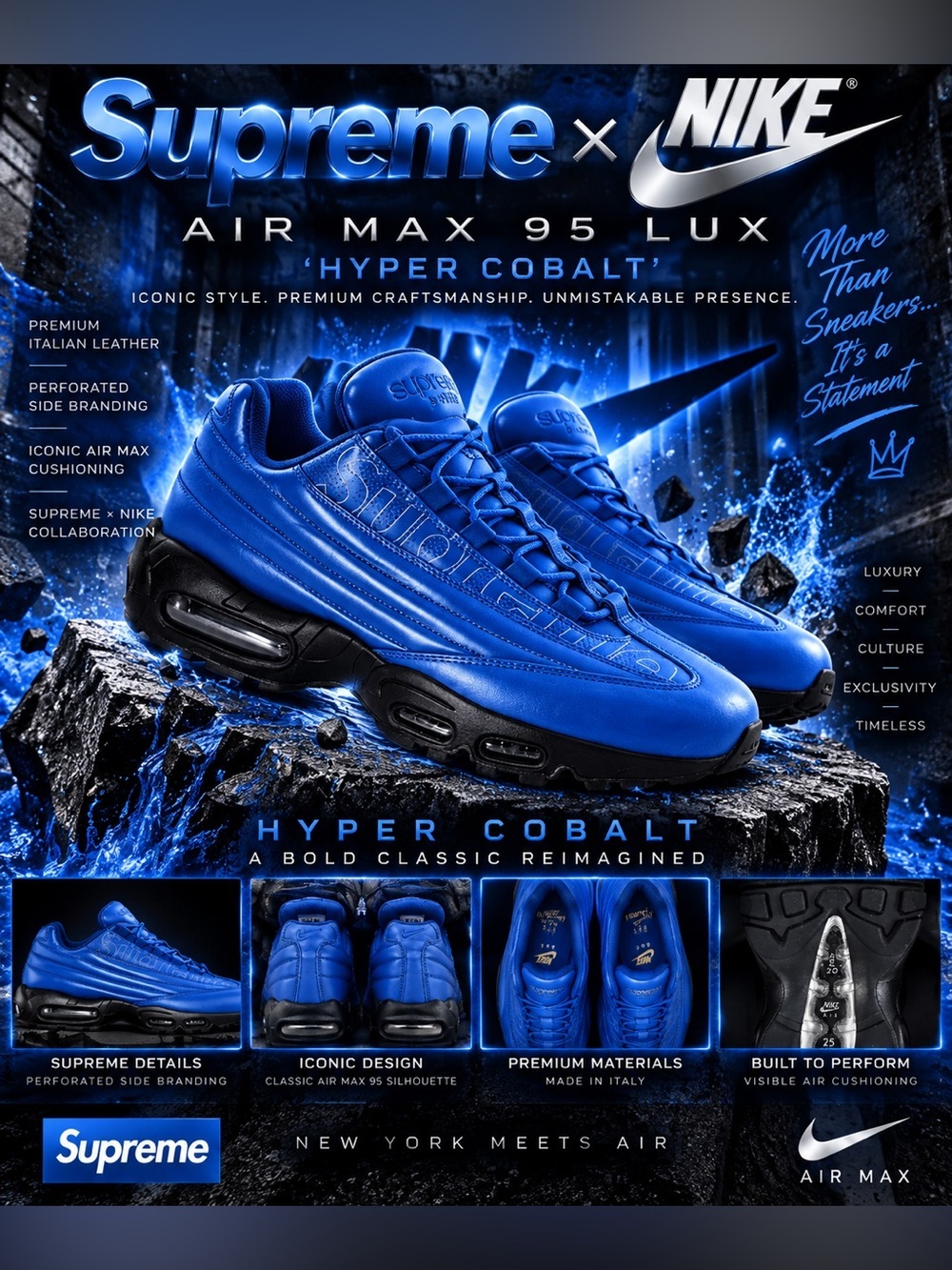 New!🔥Supreme x Nike Air Max 95 Lux 'Hyper Cobalt' sneakers!🔥